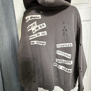 Gray Graphic Hoodie with Text Patches band sex pistols